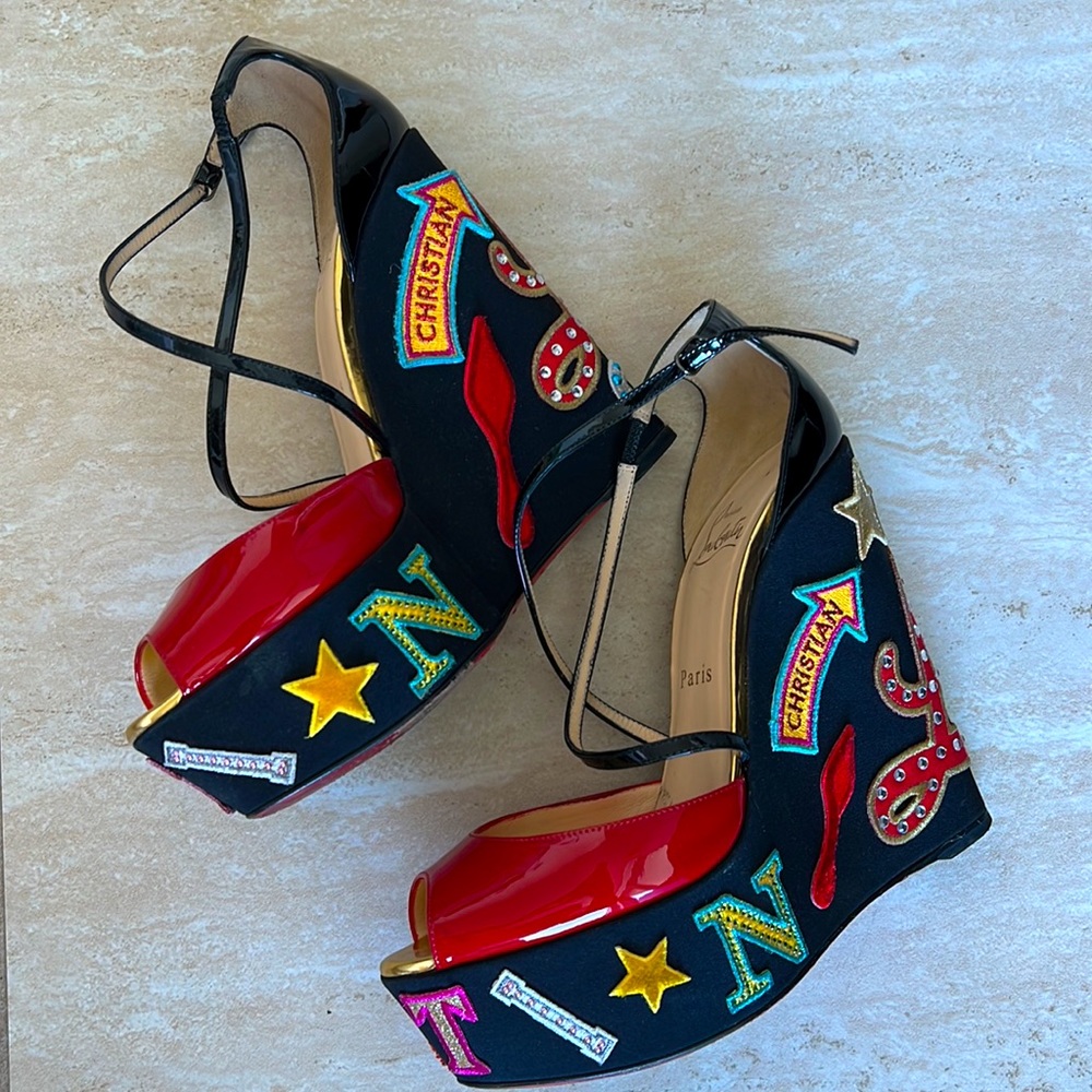 CHRISTIAN LOUBOUTIN ZEPPA WEDGES SZ 38.5